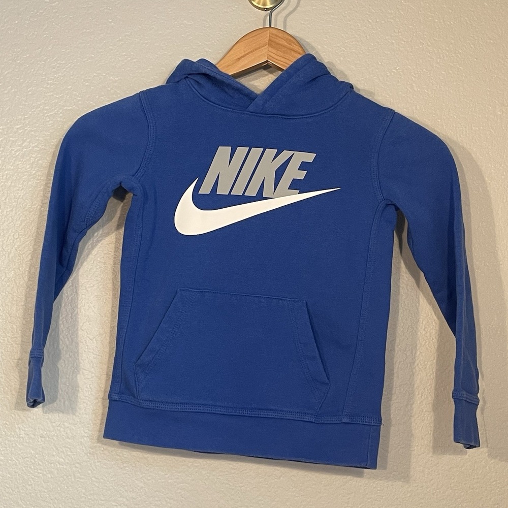 Nike Kids Youth Blue Sweatshirt Hoodie Size 5 Logo Cotton Blend School Outdoor
